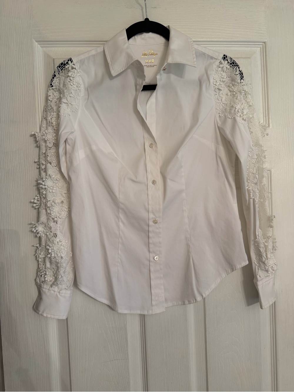 Lilly Pulitzer White Lace-Trim Button Down Shirt XXS - Picture 4 of 8